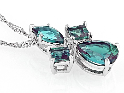 Pre-Owned Blue Lab Created Alexandrite Rhodium Over 10k White Gold Pendant With Chain 1.15ctw