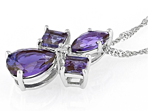 Pre-Owned Blue Lab Created Alexandrite Rhodium Over 10k White Gold Pendant With Chain 1.15ctw