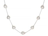 Pre-Owned White Cultured Japanese Akoya Pearl Rhodium Over Sterling Silver Necklace