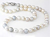 Pre-Owned Multi-Color Cultured Japanese Akoya Pearl Rhodium Over Sterling Silver 18 Inch Necklace