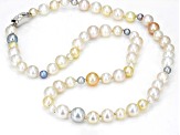 Pre-Owned Multi-Color Cultured Japanese Akoya Pearl Rhodium Over Sterling Silver 18 Inch Necklace