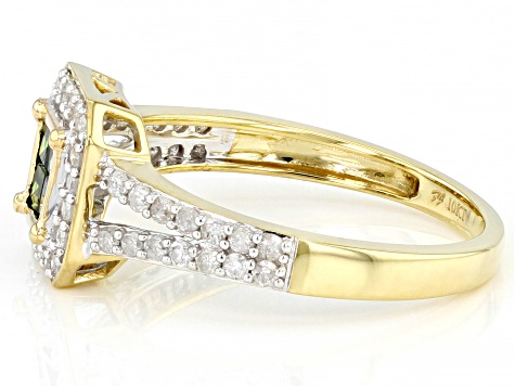 Pre-Owned Green And White Diamond 10k Yellow Gold Quad Ring 0.75ctw