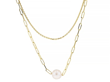 Picture of Pre-Owned White Cultured Freshwater Pearl 18k Yellow Gold Over Sterling Silver Double Row Necklace