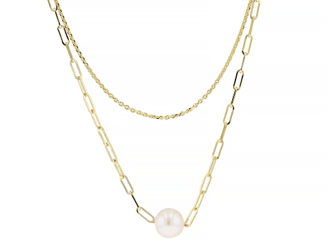 Pre-Owned White Cultured Freshwater Pearl 18k Yellow Gold Over Sterling Silver Double Row Necklace
