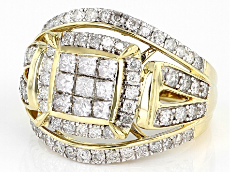 Pre-Owned White Diamond 10k Yellow Gold Quad Ring 2.00ctw