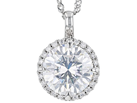 Pre-Owned Moissanite Platineve Halo Pendant 6.61ctw DEW.