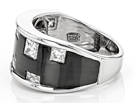 Pre-Owned Moissanite platineve and black rhodium over sterling silver men's ring 1.72ctw DEW