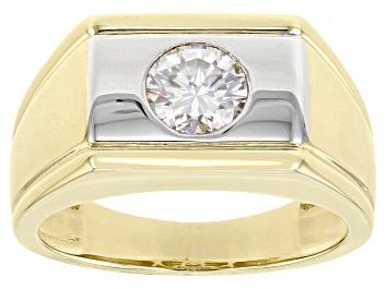 Picture of Pre-Owned Moissanite 14k Yellow Gold And Platineve Over Silver Mens Ring 1.00ct DEW