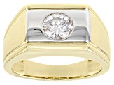 Pre-Owned Moissanite 14k Yellow Gold And Platineve Over Silver Mens Ring 1.00ct DEW