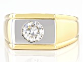 Pre-Owned Moissanite 14k Yellow Gold And Platineve Over Silver Mens Ring 1.00ct DEW
