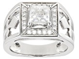 Pre-Owned Moissanite Platineve Mens Cross Ring 2.10ctw DEW.