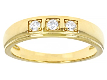 Picture of Pre-Owned Moissanite 14k Yellow Gold Over Sterling Silver Mens  Ring .18ctw DEW.