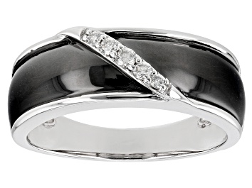 Picture of Pre-Owned Moissanite platineve and black rhodium over sterling silver mens ring .13ctw DEW