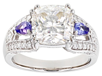 Picture of Pre-Owned Moissanite And Tanzanite Platineve Ring 3.80ctw DEW.