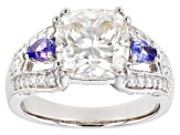 Pre-Owned Moissanite And Tanzanite Platineve Ring 3.80ctw DEW.