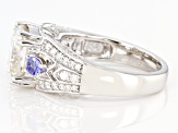 Pre-Owned Moissanite And Tanzanite Platineve Ring 3.80ctw DEW.