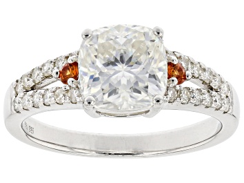 Picture of Pre-Owned Moissanite and lab padparadscha sapphire platineve ring 2.24ctw DEW