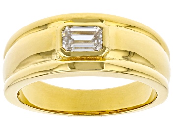 Picture of Pre-Owned Moissanite 14k yellow gold over sterling silver mens ring .58ct DEW