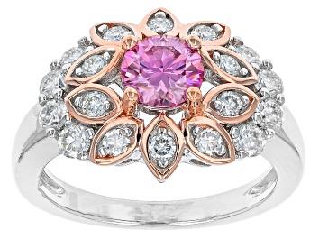 Picture of Pre-Owned Pink and colorless moissanite platineve two tone ring 1.58ctw DEW.