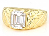 Pre-Owned Moissanite 14k yellow gold over silver men's ring 3.55ct DEW.