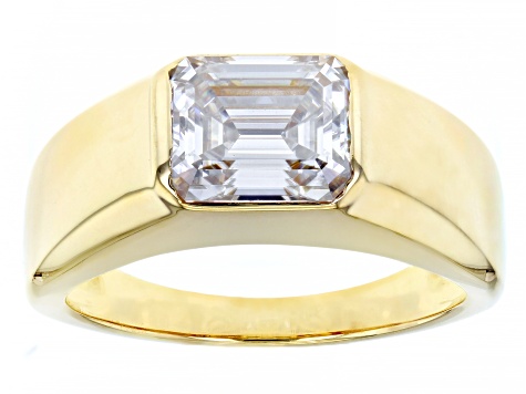 Pre-Owned Moissanite 14k yellow gold over silver men's ring 3.55ct DEW.