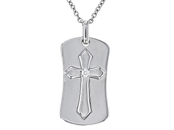 Picture of Pre-Owned Moissanite Platineve Cross Dog Tag Pendant .10ct D.E.W