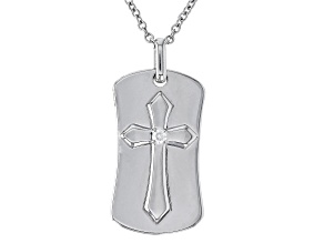 Pre-Owned Moissanite Platineve Cross Dog Tag Pendant .10ct D.E.W