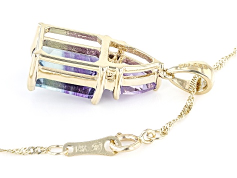Pre-Owned Bi Color Fluorite, Amethyst And White Diamond 14k Yellow Gold Pendant With Chain 4.25ctw