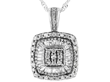 Picture of Pre-Owned White Diamond Rhodium Over Sterling Silver Cluster Pendant With Chain 0.50ctw