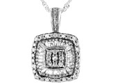 Pre-Owned White Diamond Rhodium Over Sterling Silver Cluster Pendant With Chain 0.50ctw
