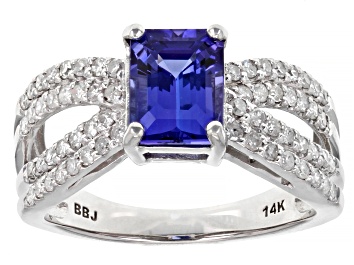 Picture of Pre-Owned Tanzanite And White Diamond Rhodium Over 14k White Gold Ring 2.08ctw