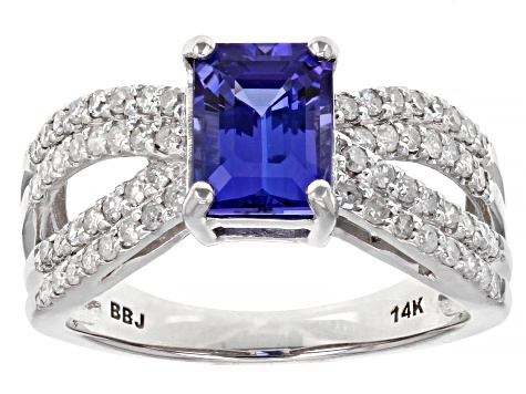 Pre-Owned Tanzanite And White Diamond Rhodium Over 14k White Gold Ring 2.08ctw