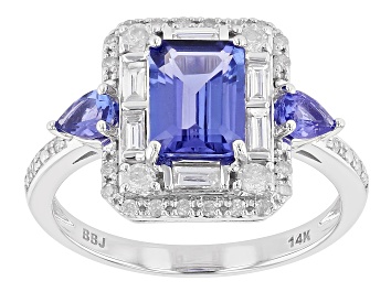 Picture of Pre-Owned Blue Tanzanite And White Diamond Rhodium Over  14k White Gold Ring 2.03ctw