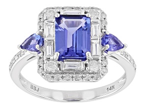 Pre-Owned Blue Tanzanite And White Diamond Rhodium Over  14k White Gold Ring 2.03ctw