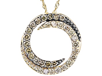 Picture of Pre-Owned Shades Of Champagne Diamond 10k Yellow Gold Circle Pendant With 18" Singapore Chain 0.55ct