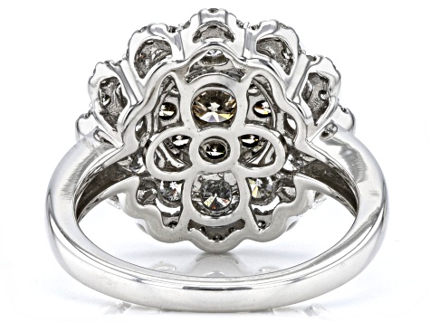 Pre-Owned Champagne And White Diamond 10k White Gold Cluster Ring 2.00ctw