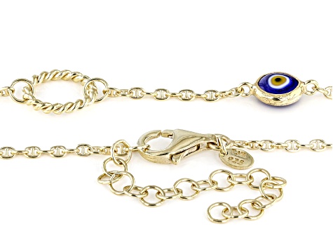 Pre-Owned Blue Crystal Evil Eye 18k Yellow Gold Over Sterling Silver Mariner Necklace