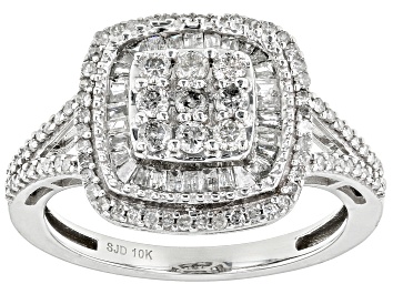Picture of Pre-Owned White Diamond 10k White Gold Quad Ring 0.85ctw