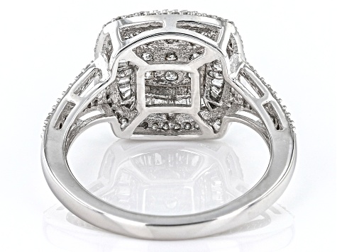 Pre-Owned White Diamond 10k White Gold Quad Ring 0.85ctw