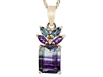 Picture of Pre-Owned Bi-Color Fluorite 14k Yellow Gold Pendant With Chain 2.84ctw