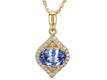Picture of Pre-Owned Blue Ceylon Sapphire 14k Yellow Gold Pendant With Chain 1.39ctw