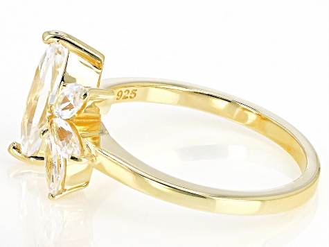 Pre-Owned White Lab Created Sapphire 18k Yellow Gold Over Sterling Silver Ring 1.44ctw