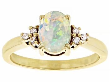Picture of Pre-Owned Multi-Color Ethiopian Opal 18k Yellow Gold Over Sterling Silver Ring 0.82ctw