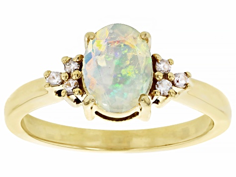 Pre-Owned Multi-Color Ethiopian Opal 18k Yellow Gold Over Sterling Silver Ring 0.82ctw