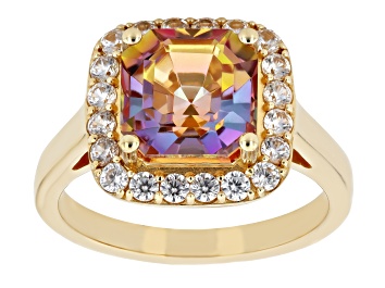 Picture of Pre-Owned Multi Color Quartz and White Zircon 18k Yellow Gold Over Sterling Silver Ring 4.00ctw
