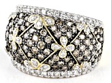 Pre-Owned Champagne And White Diamond 14k Yellow Gold Dome Ring 2.00ctw