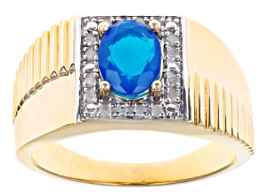 Pre-Owned Blue Color Opal 10k Yellow Gold Men's Ring 0.90ctw