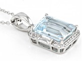 Pre-Owned Blue Aquamarine Platinum Pendant With Chain 3.62ctw