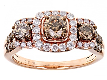 Picture of Pre-Owned Champagne And White Diamond 10k Rose Gold 3-Stone Halo Ring 1.50ctw