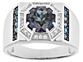 Pre-Owned Blue Lab Created Alexandrite Rhodium Over 10k White Gold Men's Ring 2.37ctw